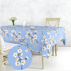 Ervi bavlnený obrus na stôl štvorcový - kvet jablone na modrom