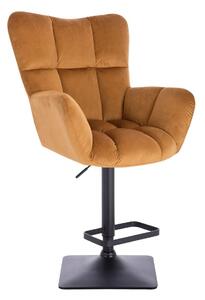 LuxuryForm DESIGN Barové kreslo AURORA VELUR na čiernej hranatej podstave - medové