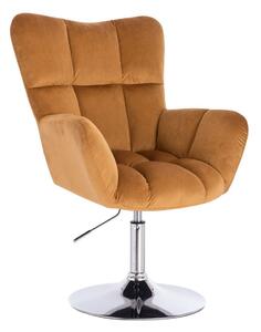 LuxuryForm DESIGN Kreslo AURORA VELUR na striebornom tanieri - medové