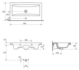 Cersanit Lara Como, súprava závesnej skrinky 79,4x44,7x46 cm a keramického umývadla, orech, S801-154-DSM