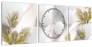 Obraz - 3D kruhy s kvetinami (s hodinami) (90x30 cm)