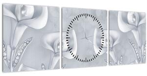 Obraz - Perlové kvety (s hodinami) (90x30 cm)