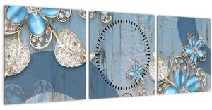 Obraz - Modré kvety (s hodinami) (90x30 cm)