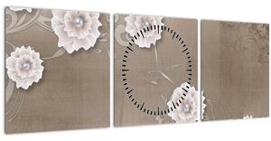 Obraz - Drapérie s kvetmi (s hodinami) (90x30 cm)