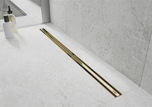 Mexen Flat nerezový sprchový žľab s rotačným 360° sifónom 120 cm, vzor SLIM, zlatá, 1541120