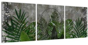 Obraz - Betónový múr s rastlinami (s hodinami) (90x30 cm)