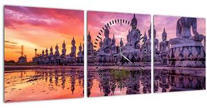 Obraz - Budhovia v západe slnka (s hodinami) (90x30 cm)