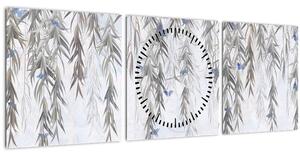 Obraz - Vŕbové vetvičky s motýľmi (s hodinami) (90x30 cm)
