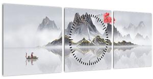 Obraz - Hory v hmle (s hodinami) (90x30 cm)