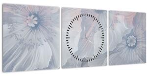 Obraz - Modré kvety na stene (s hodinami) (90x30 cm)