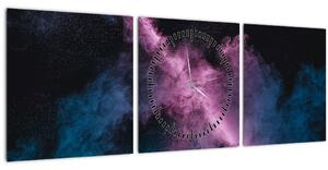 Obraz - Ružovo-modrý dym (s hodinami) (90x30 cm)