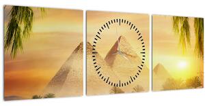 Obraz - Pyramídy (s hodinami) (90x30 cm)