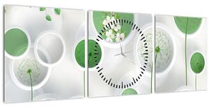 Obraz - Kvety v kruhoch (s hodinami) (90x30 cm)
