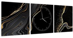 Obraz - Čierno-zlatý mramor (s hodinami) (90x30 cm)