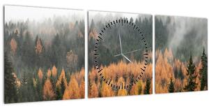 Obraz - Jesenný les (s hodinami) (90x30 cm)