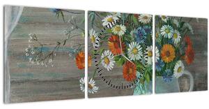 Obraz - Lúčne kvety, olejomaľba (s hodinami) (90x30 cm)
