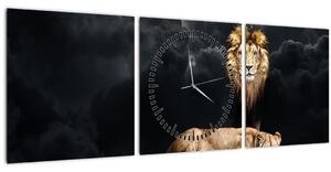 Obraz - Lev a levice v oblakoch (s hodinami) (90x30 cm)