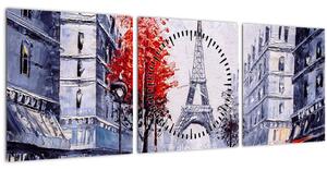 Obraz uličky v Paríži, olejomaľba (s hodinami) (90x30 cm)