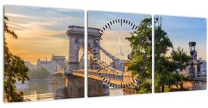 Obraz - Most cez rieku, Budapešť, Maďarsko (s hodinami) (90x30 cm)