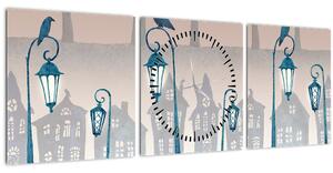 Obraz - Havrany strážiace mesto (s hodinami) (90x30 cm)