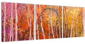 Obraz farebného lesa (s hodinami) (90x30 cm)