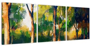 Obraz lesa v letnom slnku, maľba (s hodinami) (90x30 cm)