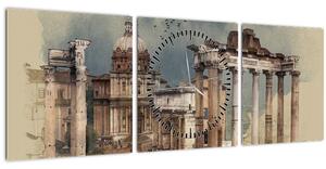Obraz - Forum Romanum, Rím, Taliansko (s hodinami) (90x30 cm)