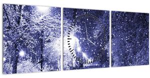 Obraz - Čarovná zimná noc (s hodinami) (90x30 cm)