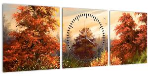 Obraz rieky v jesennej krajine, olejomaľba (s hodinami) (90x30 cm)