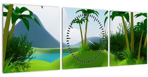 Obraz - Jazerá v jungli (s hodinami) (90x30 cm)