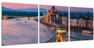 Obraz - Panorama mesta, Budapešť, Maďarsko (s hodinami) (90x30 cm)