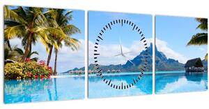 Obraz - Bora-Bora, Francúzska Polynézia (s hodinami) (90x30 cm)