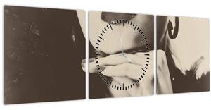 Obraz - Vintage foto ženy (s hodinami) (90x30 cm)