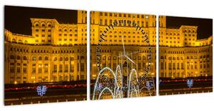 Obraz - Palác parlamentu, Bukurešť Rumunsko (s hodinami) (90x30 cm)
