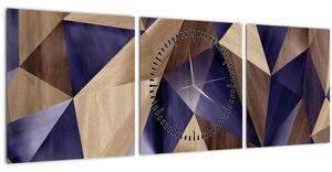 Obraz - 3D drevené trojuholníky (s hodinami) (90x30 cm)