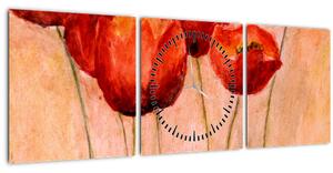 Obraz - Červené tulipány (s hodinami) (90x30 cm)