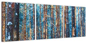 Obraz - Zimný les (s hodinami) (90x30 cm)