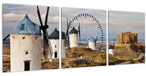 Obraz - Veterné mlyny Consuegra, Španielsko (s hodinami) (90x30 cm)