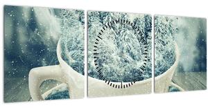 Obraz - Zimný svet v hrnčeku (s hodinami) (90x30 cm)