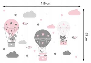 Nálepky na stenu Balóny so zvieratkami v oblakoch 110x75