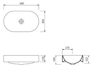 Cersanit INVERTO Oval umývadlo na dosku 60 x 35 cm, biela, K671-009