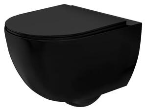 Rea Carlo mini - závesná WC misa 49x36 s pomaly-padajúcim sedátkom, čierna matná, REA-C8489