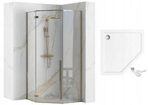 Rea - DIAMOND GOLD päťuholníkový sprchový kút 90 x 90 cm, zlatý, číre sklo, REA-K4904