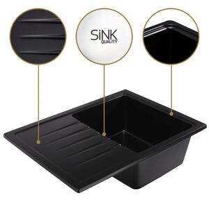 Sink Quality Titanite, kuchynský granitový drez 680x495x215 mm + čierny sifón, čierna škvrnitá-Brocade, SKQ-TIT.B.1KKO.XB