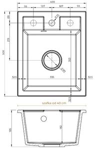 Sink Quality Ferrum 40, kuchynský granitový drez 400x500x195 mm + čierny sifón, biela, SKQ-FER.W.1K40.XB
