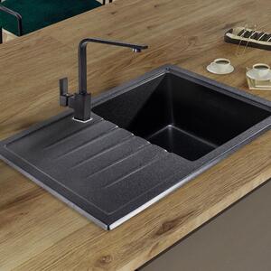 Sink Quality Titanite, kuchynský granitový drez 680x495x215 mm + zlatý sifón, čierna škvrnitá-Brocade, SKQ-TIT.B.1KKO.XG
