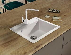 Sink Quality Ferrum, kuchynský granitový drez 565x510x205 mm + zlatý sifón, biela, SKQ-FER.W.1K60.XG