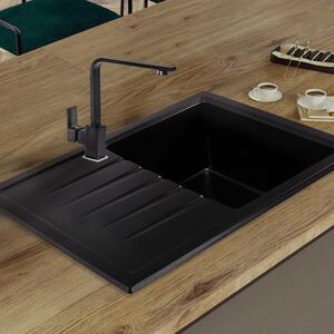 Sink Quality Titanite, kuchynský granitový drez 680x495x215 mm + zlatý sifón, čierna, SKQ-TIT.C.1KKO.XG