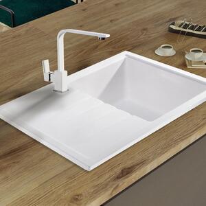Sink Quality Titanite, kuchynský granitový drez 680x495x215 mm + chrómový sifón, biela, SKQ-TIT.W.1KKO.X