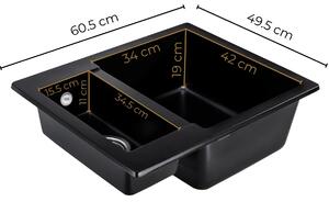 Sink Quality Ferrum, kuchynský granitový drez 605x495x210 mm + zlatý sifón, biela, SKQ-FER.W.5KBO.XG